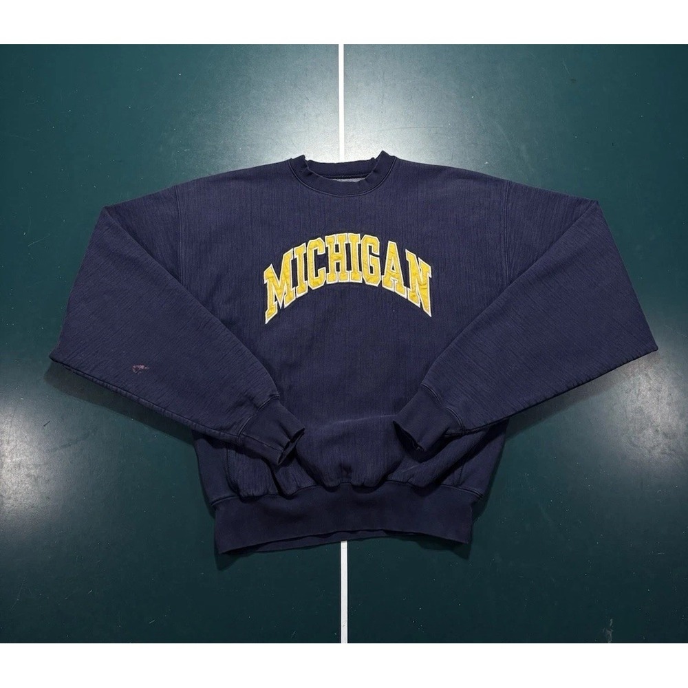 Vtg Michigan Wolverines Crewneck‎ Sweatshirt Large Reverse Weave Heathered Blue